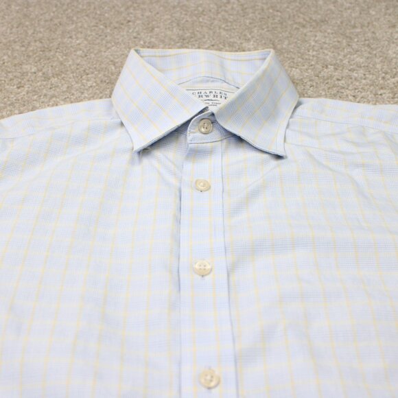 Charles Tyrwhitt Shirt Mens 16 1/2, 35 Blue/Yellow Non-Iron Slim Fit Cotton L/S - Picture 5 of 13